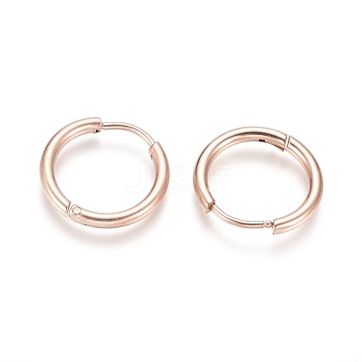 Ion Plating(IP) 304 Stainless Steel Huggie Hoop Earrings EJEW-F111A-17mm-RG-1