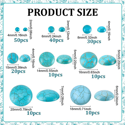 180Pcs 8 Styles Craft Findings Dyed Synthetic Turquoise Gemstone Flat Back Dome Cabochons G-PH0003-28-1