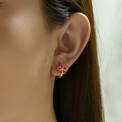 Elegant Brass Flower Hoop Earrings UD7132-1