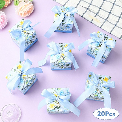 20Pcs Floral Printed Cardboard Gift Boxes CON-YW0001-93D-1