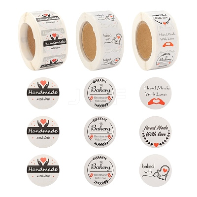 6 Rolls 3 Style Word Handmade with Love Self-Adhesive Kraft Paper Stickers DIY-LS0003-33-1