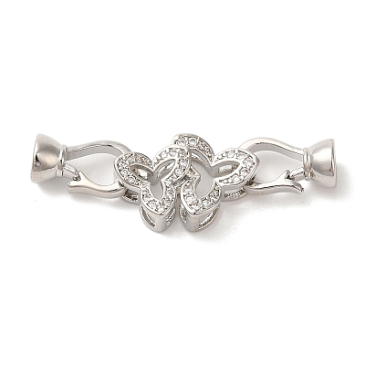 Flower Brass Micro Pave Clear Cubic Zirconia Fold Over Clasps KK-A227-28P-1