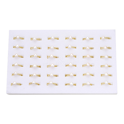 Natural Pearl Double Lines Brass Open Cuff Finger Rings PEAR-N022-C08-1