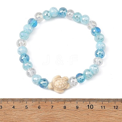 Ocean Dyed Synthetic Turquoise Sea Turtle Electroplate Glass Faceted Rondelle Beaded Stretch Bracelets for Women BJEW-JB14386-02-1