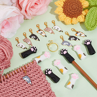 DIY Cat & Paw Print Knitting Tool Sets HJEW-NB00096-1