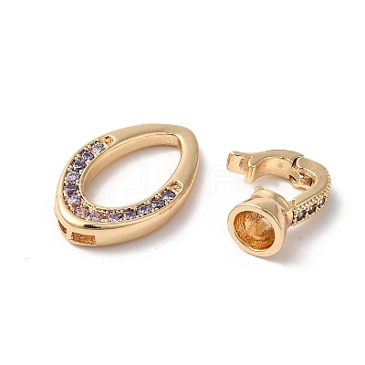 Brass Micro Pave Clear Cubic Zirconia Fold Over Clasps KK-C062-040G-02-1