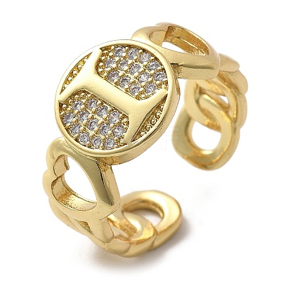 Brass Micro Pave Clear Cubic Zirconia Open Cuff Rings for Women RJEW-K289-02G-I-1