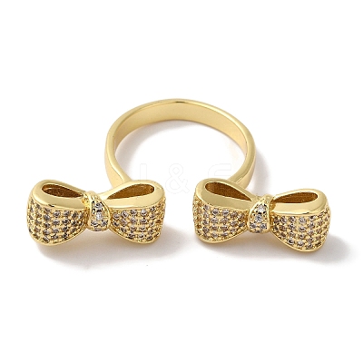 Bowknot Brass Micro Pave Clear Cubic Zirconia Open Cuff Rings for Women LS-RJEW-C098-15G-1