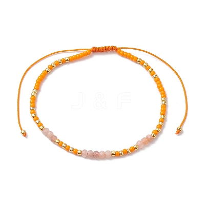 Bohemian Style Natural Sunstone & Glass Braided Bead Bracelet BJEW-JB10136-03-1