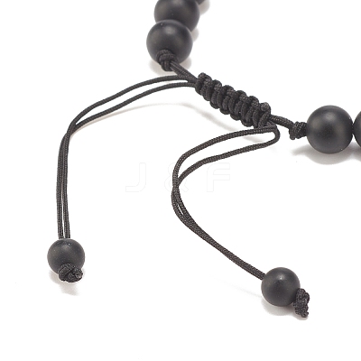 Natural Frosted Dyed & Heated Black Agate & Tiger Eye Braided Bead Bracelet with Alloy Crown BJEW-JB08249-03-1