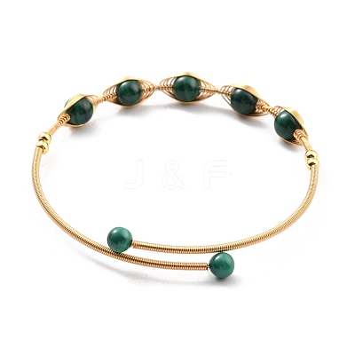 Natural Malachite Wrapped Cuff Bangle BJEW-A122-07A-1
