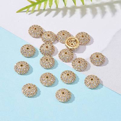 Apetalous Half Round/Dome Brass Micro Pave Cubic Zirconia Bead Caps ZIRC-D062-G-1
