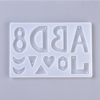 Letter ABDL & Heart & Moon & Triangle & Hexagon & Number 8 Shape DIY Silicone Pendant & Link Molds DIY-WH0161-86-1