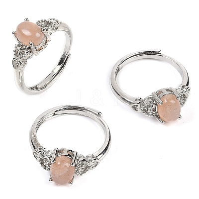Oval Natural Sunstone Adjustable Rings RJEW-Q819-01P-05-1