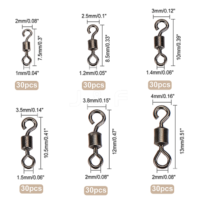 180Pcs 6 Style Brass Fishing Rolling Bearing Connector FIND-FH0003-32-1