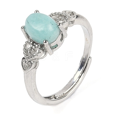 Oval Natural Amazonite Adjustable Rings RJEW-Q819-01P-01-1