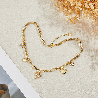 Brass Pave Clear Cubic Zirconia Heart Pendant Necklaces for Women NJEW-HS00024-1
