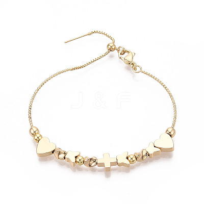 Adjustable Brass Beaded Slider Bracelets for Women BJEW-T022-19G-1