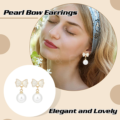4 Pairs 4 Styles Alloy Enamel Bowknot & Plastic Pearl Dangle Stud Earrings with Sterling Silver Pins EJEW-AN0004-93-1