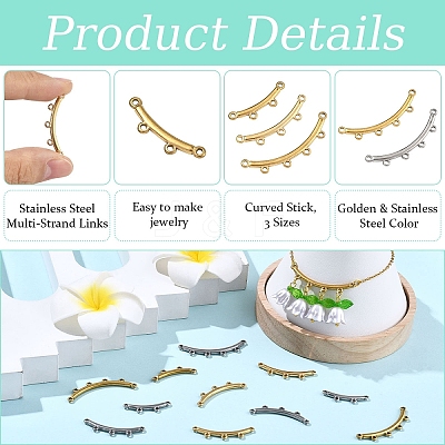 6Pcs 3 Styles Boho Style 304 Stainless Steel Chandelier Component Links STAS-YW0003-63G-1