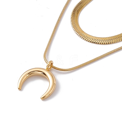 2Pcs 2 Style Ion Plating(IP) 304 Stainless Steel Crescent Moon Pendant Necklaces Set NJEW-G090-04G-1