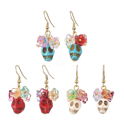 Glass & Synthetic Turquoise Beads Dangle Earrings EJEW-JE07452-1