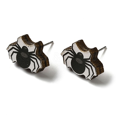 Wood Stud Earrings EJEW-Z054-02F-1