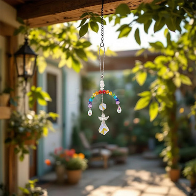 2Pcs Glass Crystal Prism Rainbow Angel Hanging Suncatchers HJEW-TADJ0016-1