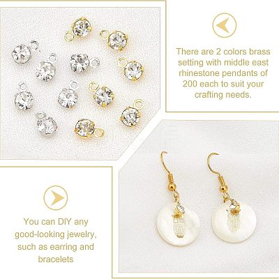 200Pcs 2 Colors Brass Setting with Middle East Rhinestone Pendants RB-FH0001-06-1