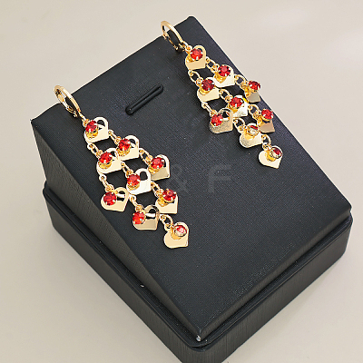 Brass Heart Tassel Hoop Earrings IA3670-1