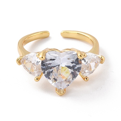 Sparkling Heart Cubic Zirconia Cuff Ring for Valentine's Day RJEW-C017-06G-01-RS-1