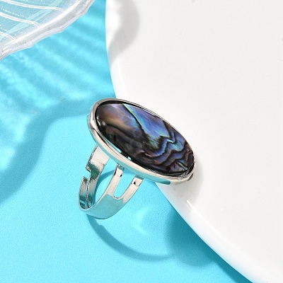 Brass & Natural Paua Shell Link Finger Rings RJEW-S638-01P-1