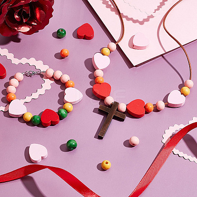 DIY Wood Round Heart Cross & Cowhide Leather Cord Necklaces Making Kits DIY-GA0007-97-1