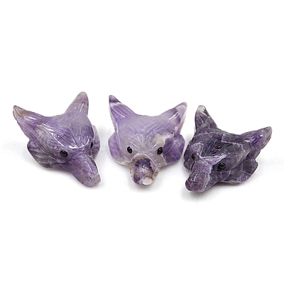 Natural Amethyst Carved Healing Wolf Head Figurines PW-WG39842-02-1