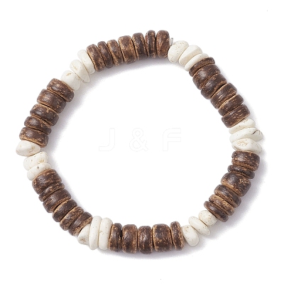Natural Coconut & Magnesite Chip Beads Stretch Bracelets for Men Women BJEW-JB12457-02-1