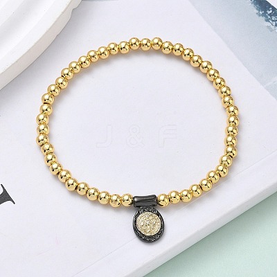 Brass Oval Charms Bracelets BJEW-B148-03C-05-1