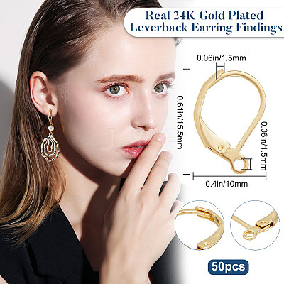 50Pcs 304 Stainless Steel Leverback Earring Findings STAS-BBC0001-44G-1