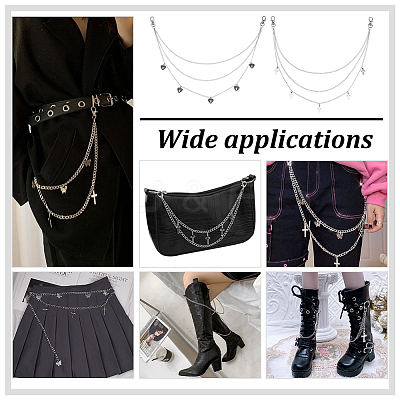 2Pcs 2 Styles Brass Heart Cross Charm Bag Decorative Chains HJEW-PH02057-1