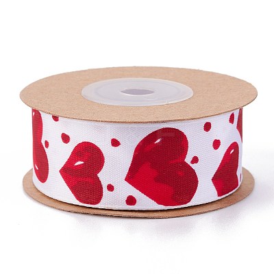 Single Face Polyester Heart Printed Satin Ribbon OCOR-L044-03-1