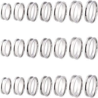 21Pcs 7 Size 201 Stainless Steel Grooved Finger Ring for Women RJEW-DC0001-08-1