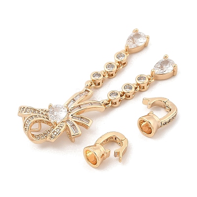 Brass Micro Pave Clear Cubic Zirconia Fold Over Clasps KK-C080-08G-1