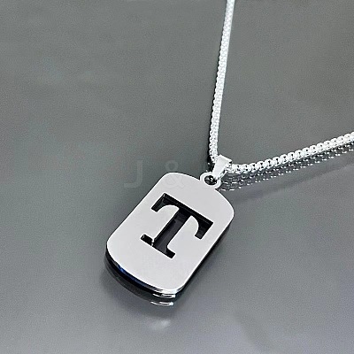 Rectangle with Laser Cut Letter 201 Stainless Steel Initial Pendant Necklaces WGA5E8C-20-1