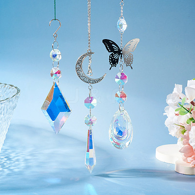 3Pcs 3 Styles Crystal Glass Hanging Sun Catcher AJEW-TADJ0001-07-1