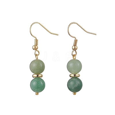 Round Natural Green Aventurine Dangle Earrings EJEW-JE06465-1