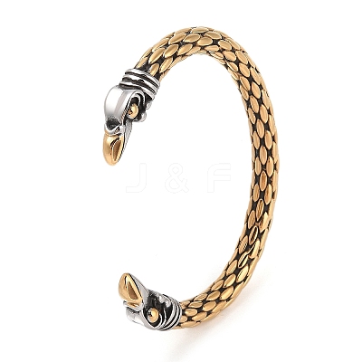 Ion Plating(IP) 304 Stainless Steel Viking Open Cuff Bangles for Men BJEW-U001-04A-G-1
