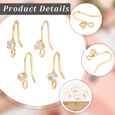 32Pcs 4 Styles Brass Pave Clear Cubic Zirconia Earring Hooks KK-BBC0025-69-1