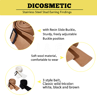 3Pcs 3 Style Woolen Coat Belts AJEW-FH0006-52-1