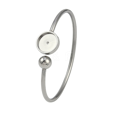 304 Stainless Steel Blank Bangle Bases with Flat Round Tray STAS-Z088-01P-05-1