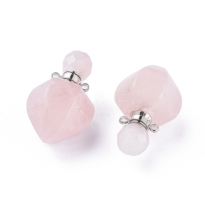 Faceted Natural Rose Quartz Openable Perfume Bottle Pendants G-P435-A-01P-1