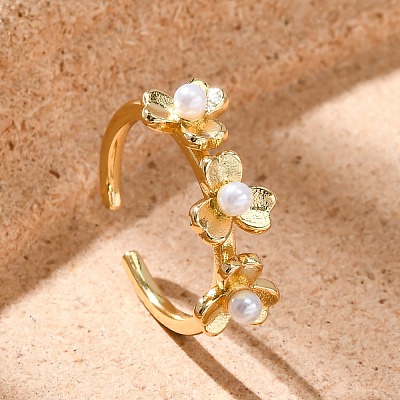 Flower Brass Open Cuff Rings for Women LS-RJEW-G341-01G-1